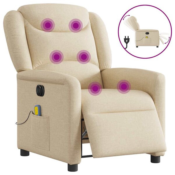vidaXL Fauteuil inclinable de massage électrique crème tissu