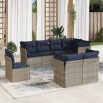 vidaXL Salon de jardin 8 Pièces avec coussins gris résine tressée