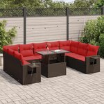 vidaXL Salon de jardin 10 Pièces et coussins marron résine tressée acacia