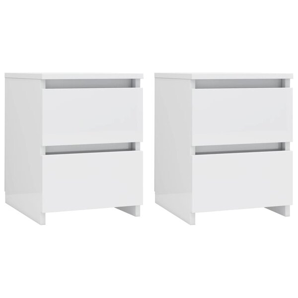 vidaXL Tables de chevet 2 Pièces Blanc brillant Bois d’ingénierie