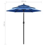 vidaXL Parasol à 3 niveaux avec mât en aluminium Bleu azuré 2 m