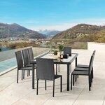 Ensemble repas de jardin - table en verre trempé et 8 chaises en résine tressée noir - Table 200 x 100 x73 cm - Chaise : 44 x 54 x 8