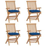 vidaXL Chaises de jardin et coussins bleu lot de 4 Bois de teck massif