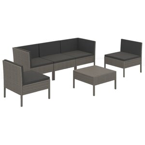 vidaXL Salon de jardin 6 Pièces avec coussins résine tressée gris