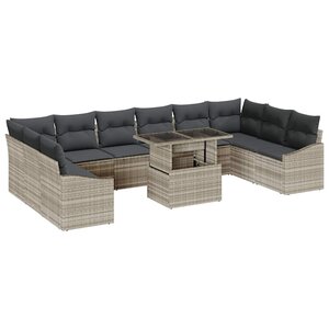 vidaXL Ensemble de canapé de jardin 11 Pièces Beige Gris foncé