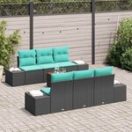 vidaXL Ensemble de canapé de jardin 7 Pièces Noir et turquoise polyrotin
