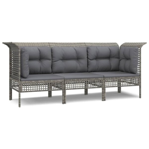 vidaXL Salon de jardin 3 Pièces avec coussins Gris Résine tressée