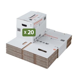 Pack and Move - Lot 20 cartons stockage - 40 x 30 x 30 cm - Poignées renforcées - 1 marqueur offert