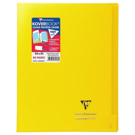 CLAIREFONTAINE Koverbook Cahier piqure 48 pages avec rabats - 240 x 320 mm - 5 x 5 papier PEFC 90 g - Jaune