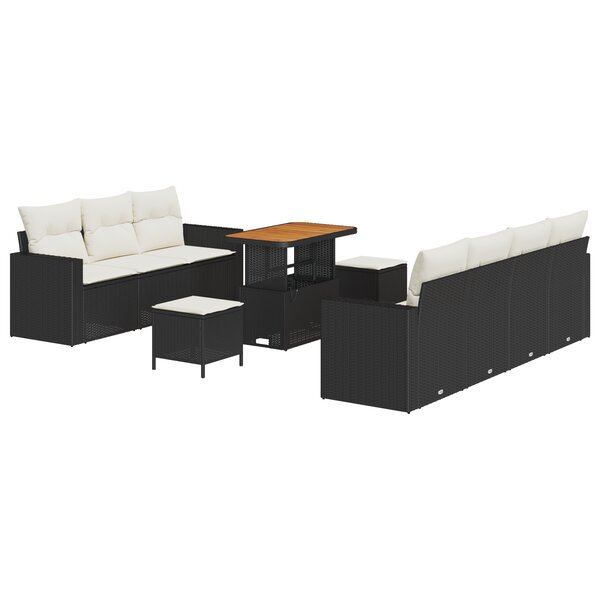 Ensemble de Canapés de Jardin de 10 Pièces avec Coussins Rattan Poly Noir Acacia