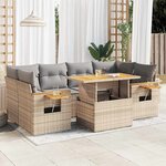 vidaXL Salon de jardin avec coussins 7 Pièces beige résine tressée acacia