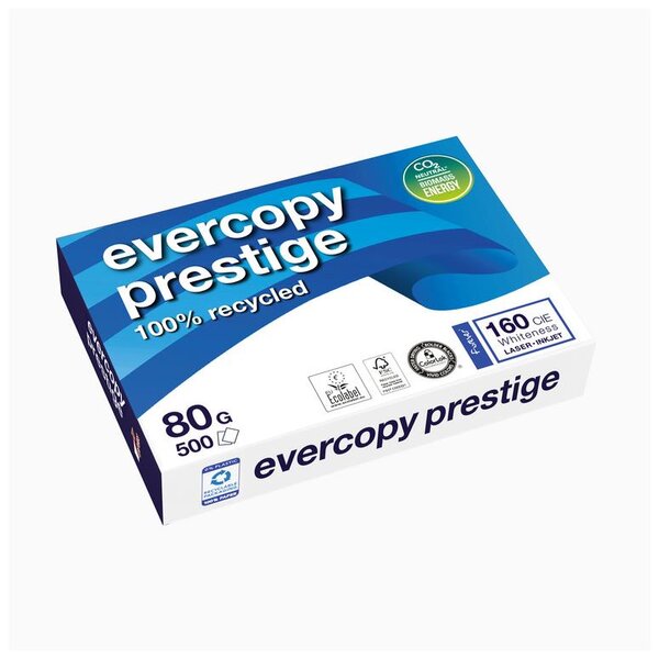 Ramette 500 Feuilles Papier Evercopy Prestige 100  Recyclé A4 80g Blanc 160CIE x 5 CLAIRALFA