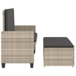 vidaXL Banc de jardin et coussins et repose-pied gris clair poly rotin