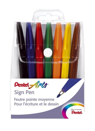 Pochette de 7 stylos feutre pointe nylon 7 couleurs d’encre SIGN PEN S520 PENTEL