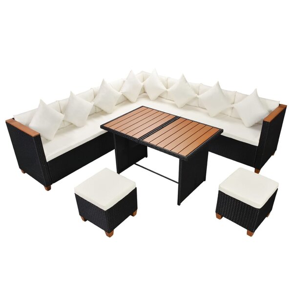 vidaXL Salon de jardin 7 Pièces avec coussins Résine tressée Noir