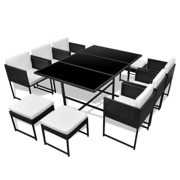 vidaXL Salon de jardin 11 Pièces avec coussins Résine tressée Noir