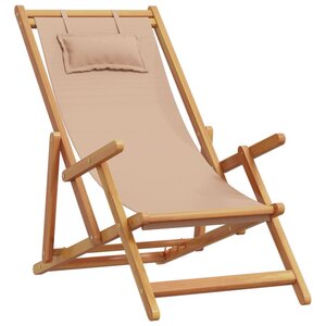 vidaXL Chaise pliable de plage taupe bois d'eucalyptus massif et tissu