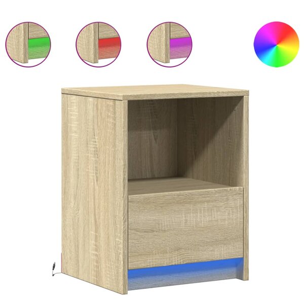 vidaXL Armoires de chevet et lumières LED 2 Pièces chêne sonoma