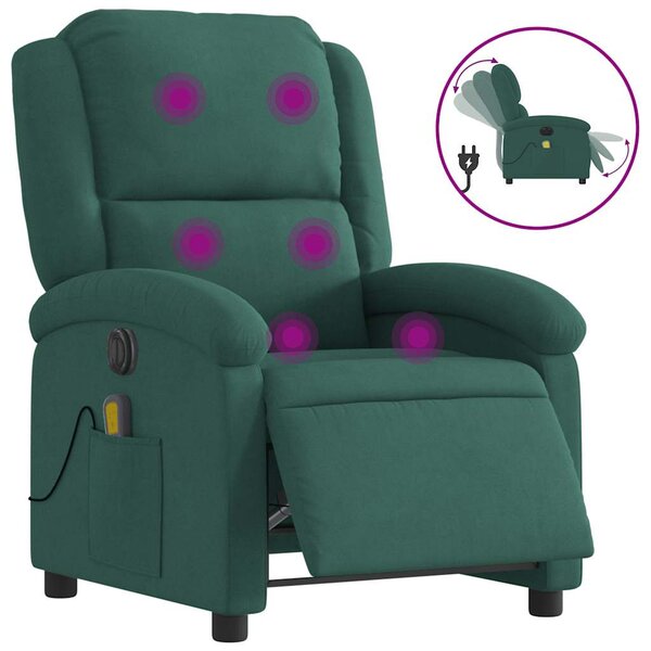 vidaXL Fauteuil inclinable de massage électrique vert foncé velours