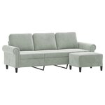 vidaXL Canapé à 3 places avec repose-pieds Gris clair 180 cm Velours