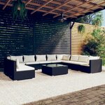 vidaXL Salon de jardin 11 Pièces avec coussins noir résine tressée