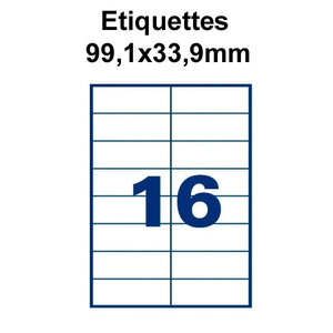Étiquettes adhésives  99 1x33 9mm  (16étiquettes/feuille) - blanc - 20 feuilles -t3azur