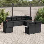 vidaXL Salon de jardin 8 Pièces avec coussins noir résine tressée
