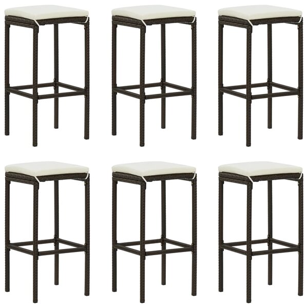 vidaXL Tabourets de bar avec coussins lot de 6 marron résine tressée