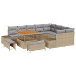Ensemble de canapé de jardin 12 pièces avec coussins beige poly rotin acacia