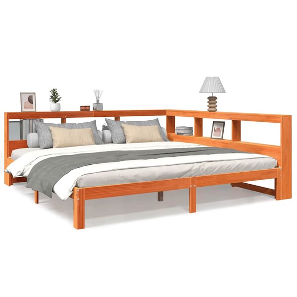 vidaXL Lit bibliothèque sans matelas cire marron 180x200 cm pin massif