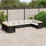 vidaXL Salon de jardin 10 Pièces avec coussins noir résine tressée