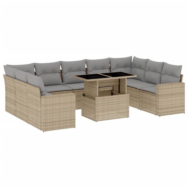 vidaXL Salon de jardin avec coussins 10 Pièces beige résine tressée