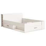 Lit adulte contemporain blanc perle + tête de lit - 160 x 200 cm