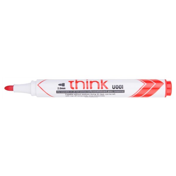 Marqueur effaçable Think à sec pointe ogive 2.0mm rouge peu odorant effaçage facile DELI
