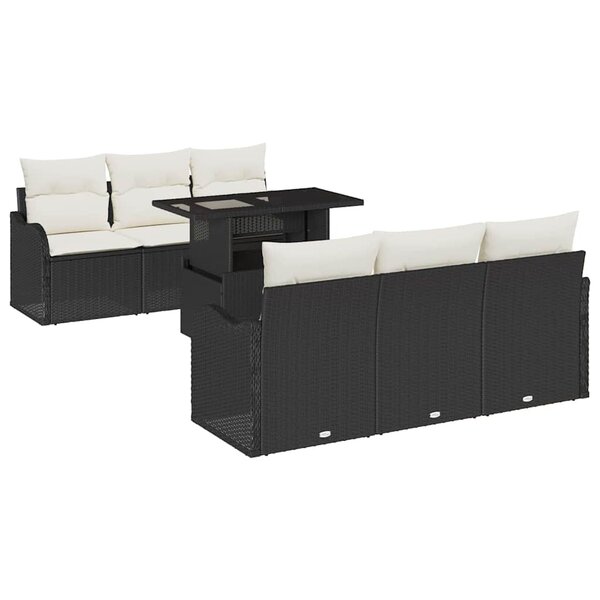 vidaXL Ensemble de canapé de jardin 7 pc Noir et Crème polyrotin