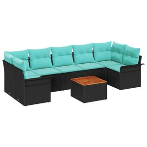 vidaXL Ensemble de canapé de jardin 8 Pièces Noir et turquoise