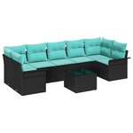 vidaXL Ensemble de canapé de jardin 8 Pièces Noir et turquoise polyrotin