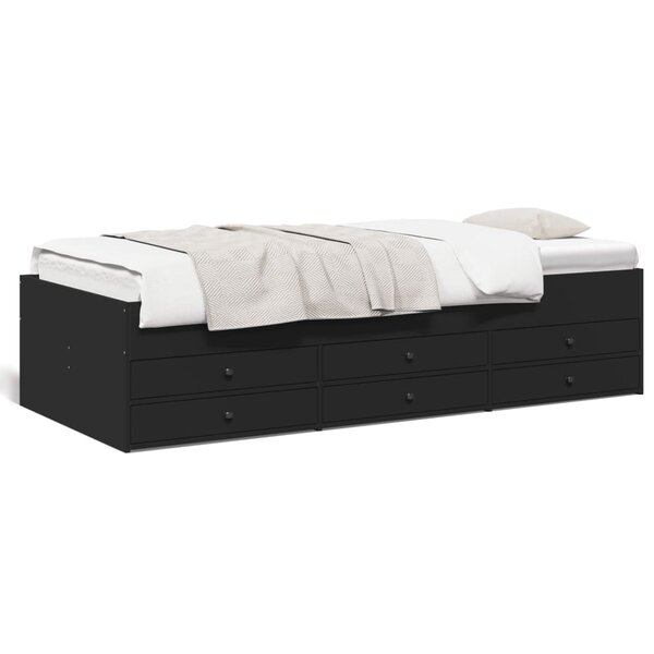 vidaXL Lit de jour avec tiroirs sans matelas noir 90x200 cm