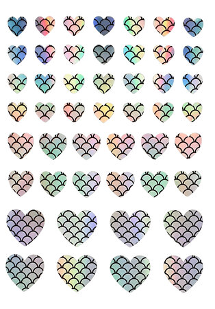 Stickers holographiques Coeur impression écailles 48 pièces