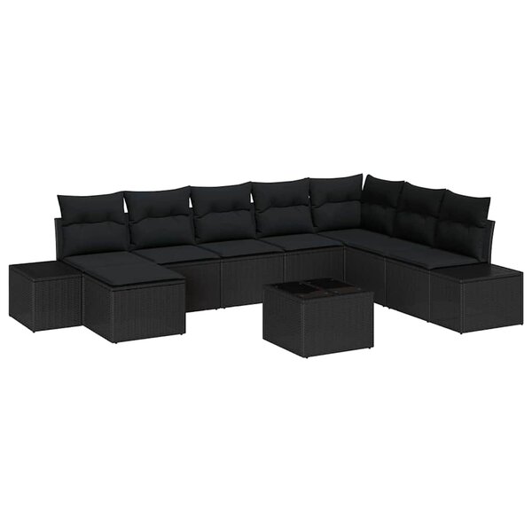 vidaXL Ensemble de canapé de jardin avec coussin 8 Pièces Noir polyrotin