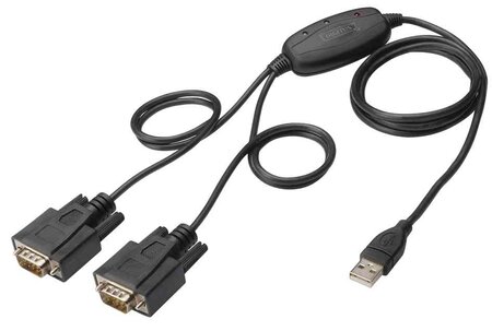 Câble adaptateur USB 2.0 2 x RS232 1 Mbps/sec 1,5 m Noir DIGITUS