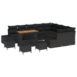 vidaXL Ensemble de canapés de jardin 13 pièces avec coussins en poly rattan noir et acacia.