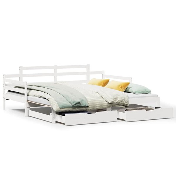 vidaXL Lit de jour avec gigogne et tiroirs sans matelas blanc 90x200cm