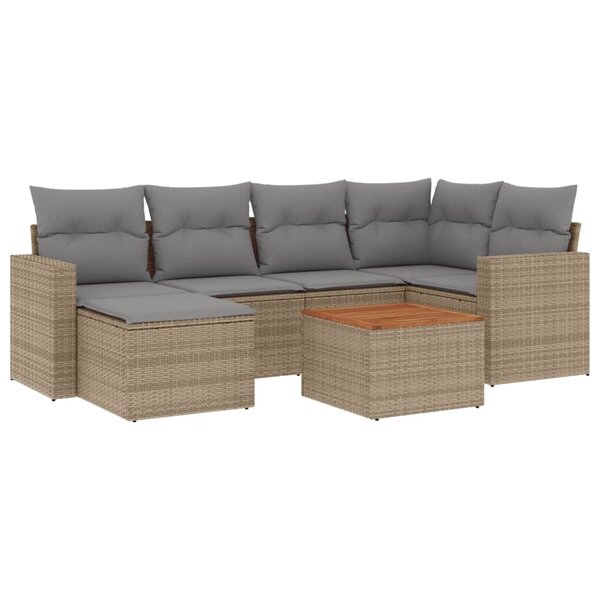 vidaXL Salon de jardin avec coussins 7Pièces mélange beige résine tressée