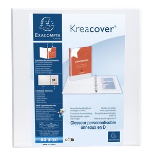 Classeur PP personnalisable Kreacover - 2 anneaux en D 60mm - A4 maxi - Blanc x 10 EXACOMPTA