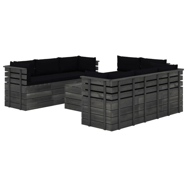 vidaXL Salon palette de jardin 9 Pièces avec coussins Bois de pin massif
