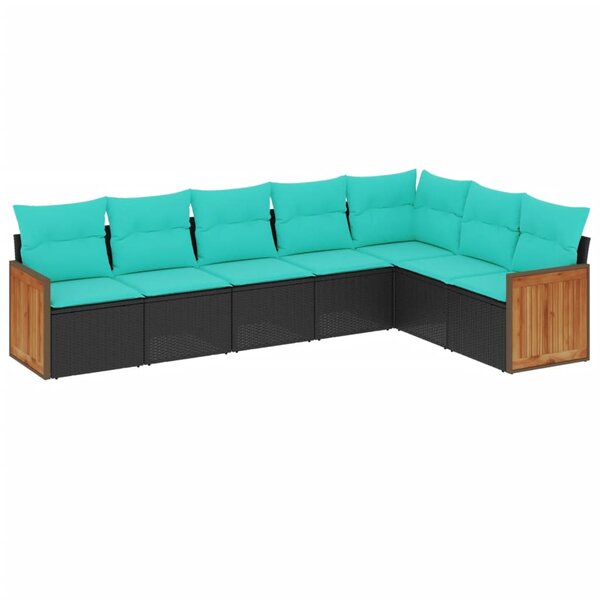vidaXL Salon de jardin 7 Pièces avec coussins noir résine tressée