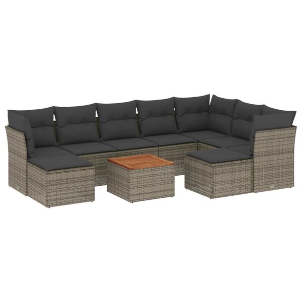 vidaXL Salon de jardin avec coussins 10 Pièces gris résine tressée