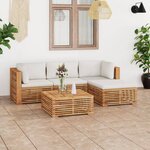 vidaXL Salon de jardin 5 Pièces avec coussin crème Bois de teck solide