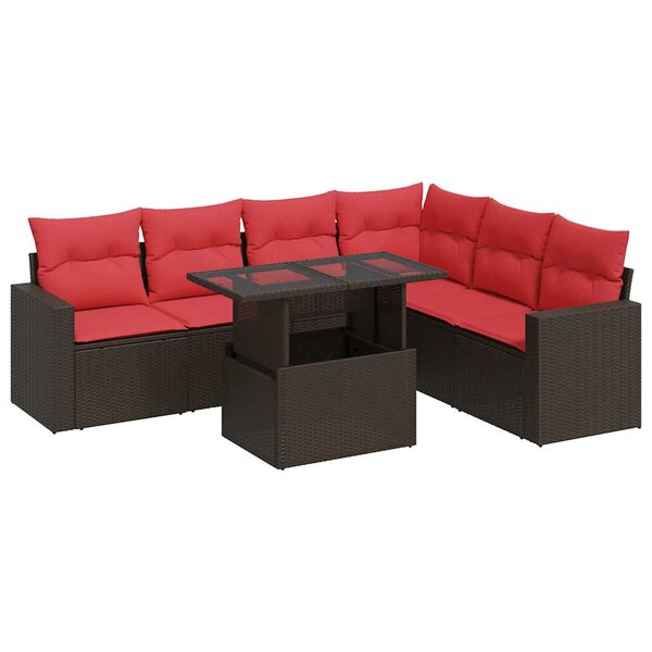 vidaXL Salon de jardin avec coussins 7 Pièces gris résine tressée acacia